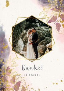 Dankeskarte Hochzeit stilvolle Blumen und Foto