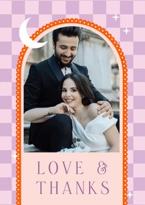 Dankeskarte Karomuster mit Foto Hochzeit