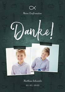 Dankeskarte Konfirmation dunkelgrün Fotos & kleine Symbole