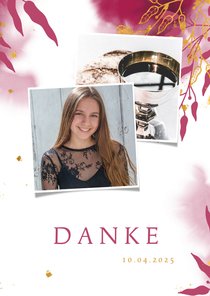 Dankeskarte Konfirmation Fotos botanisch pink