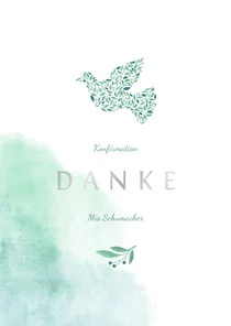 Dankeskarte Konfirmation Taube und Wasserfarbe Foto innen