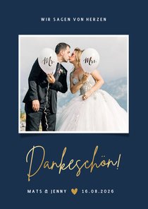 Dankeskarte mit Foto Hochzeit klassisch Dunkelblau