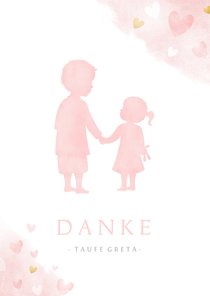Dankeskarte Taufe rosa großer Bruder und kleine Schwester