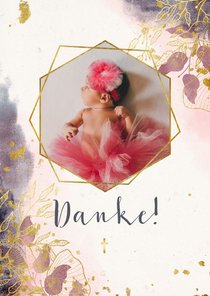 Dankeskarte Taufe Watercolour rosa botanisch