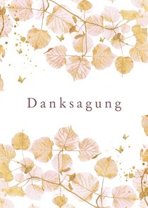 Dankeskarte Trauer zarte Ginkgoblätter& Goldlook