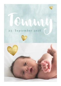 Dankeskarte zur Geburt eigenes Foto blau Aquarell