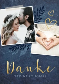 Dankeskarte zur Hochzeit dunkelblau Pflanzen & Foto