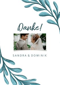 Dankeskarte zur Hochzeit mit Foto und gemalten Zweigen