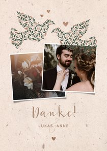 Dankeskarte zur Hochzeit mit Fotos & Tauben natürlicher Look