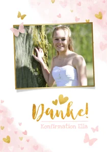 Dankeskarte zur Konfirmation Foto, Aquarell & Herzen