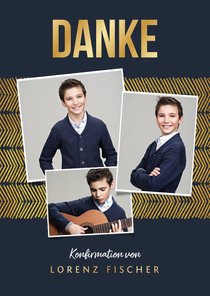 Dankeskarte zur Konfirmation grafisch Fotos & Goldlook