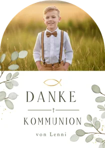 Danksagung Foto-Bogenkarte Kommunion Eukalyptus Ichthys 