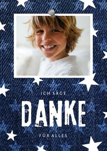 Danksagung Kommunion Foto und Sterne auf Denim