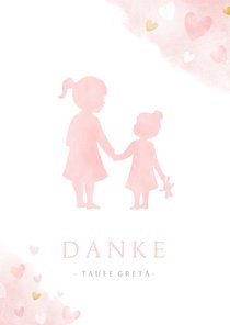 Danksagung Taufe rosa Silhouette kleine & große Schwester