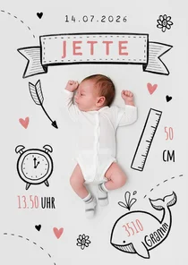 Danksagung zur Geburt Foto mit Doodles rosa