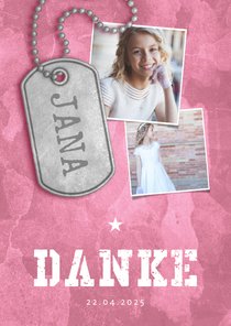 Danksagung zur Kommunion rosa Militarylook & Fotos