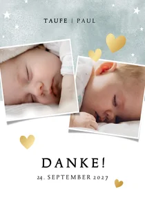 Danksagung zur Taufe blau mit Fotos und Herzen