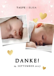 Danksagung zur Taufe rosa mit Fotos und Herzen