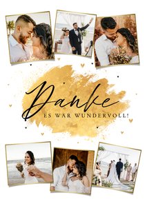 Danksagungskarte Hochzeit Fotocollage Goldlook