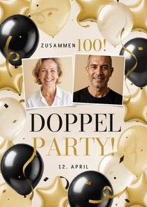 Doppelparty 100 Einladungskarte Fotos Luftballons