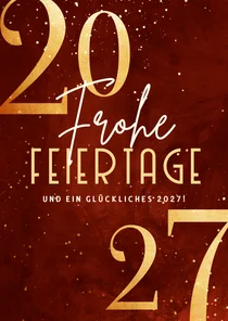 Dunkelrote Weihnachtskarte Jahreszahl gold