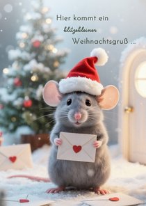 Ein klitzekleiner Weihnachtsgruß Maus mit Brief und Mütze