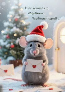 Ein klitzekleiner Weihnachtsgruß Maus mit Brief und Mütze
