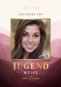 Einaldungskarte Jugendweihe dunkelrot, Foto & Gold