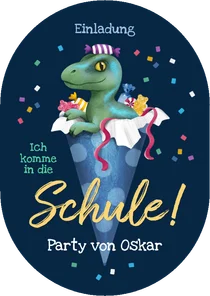 Einladung 1. Schultag Dino Raptor in Schultüte