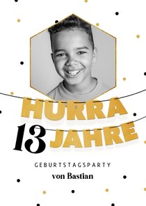 Einladung 13. Kindergeburtstag Foto und Buchstabengirlande