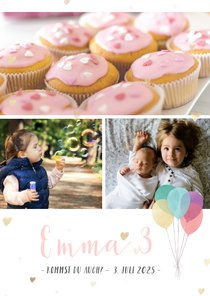 Einladung 3. Kindergeburtstag mit Fotos und Herzen