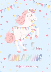 Einladung 5. Kindergeburtstag Einhorn mit Girlande