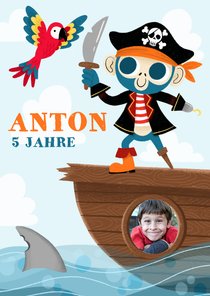 Einladung 5. Kindergeburtstag Pirat mit Foto