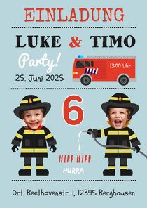 Einladung 6. Kindergeburtstag Zwilling Feuerwehr