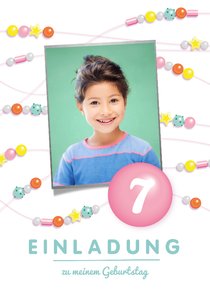 Einladung 7. Kindergeburtstag mit Perlen basteln