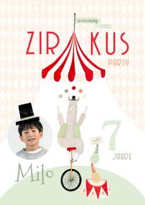 Einladung 7. Kindergeburtstag Zirkus-Party mit Foto