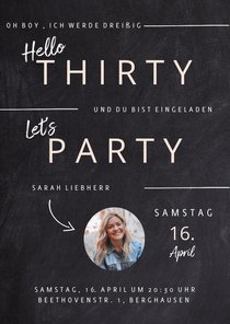 Einladung Geburtstag 'Hello Thirty' mit kleinem Foto