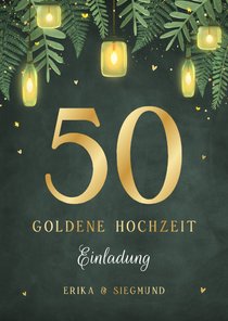 Einladung goldene Hochzeit Laternen im Grünen