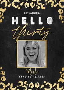 Einladung 'hello thirty' mit Foto und Animalprint