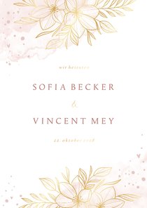 Einladung Hochzeit Goldblumen auf Aquarell