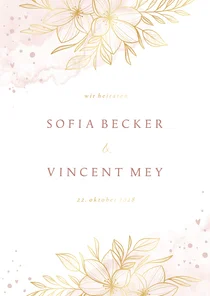 Einladung Hochzeit Goldblumen auf Aquarell