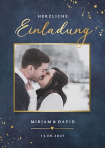 Einladung Hochzeit mit Foto Gold auf Blau