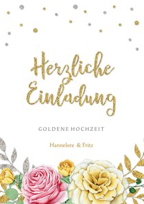 Einladung Hochzeitsjubiläum rosa und gelbe Rose