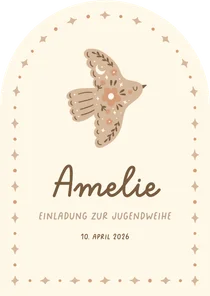 Einladung Jugendweihe Bogenform Vogel mit Ornamenten