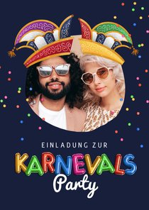 Einladung Karnevalsparty Komiteehüte & Foto