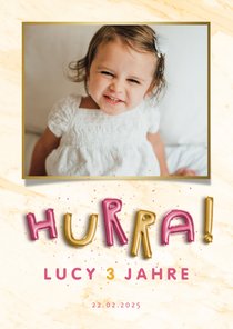 Einladung Kindergeburtstag HURRA Luftballonschrift Mädchen