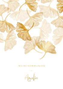 Einladung Kommunion Ginkgoblätter Stempel weiß Foto innen