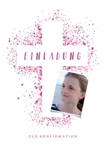 Einladung Konfirmation Foto Kreuz pink Farbe