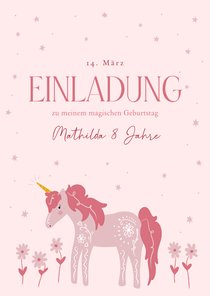 Einladung 'Magischer Geburtstag' Einhorn in Rosa 8 Jahre