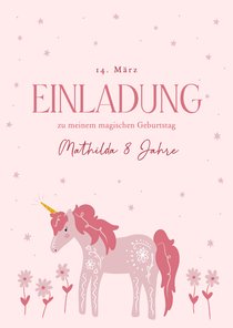 Einladung 'Magischer Geburtstag' Einhorn in Rosa 8 Jahre